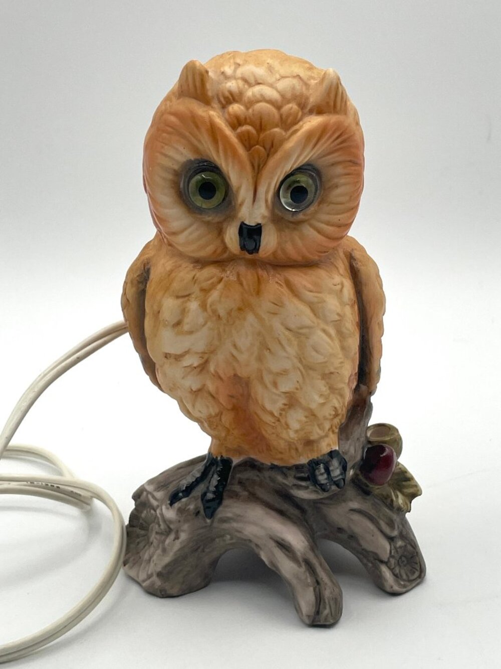 Vintage Ardalt Porcelain Owl Lamp - Night Light w/Glass Eyes - Made in Japan